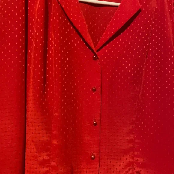 Beautiful Red 80s Jonathan Martin Button Down Secretary Blouse - Picture 4 of 4